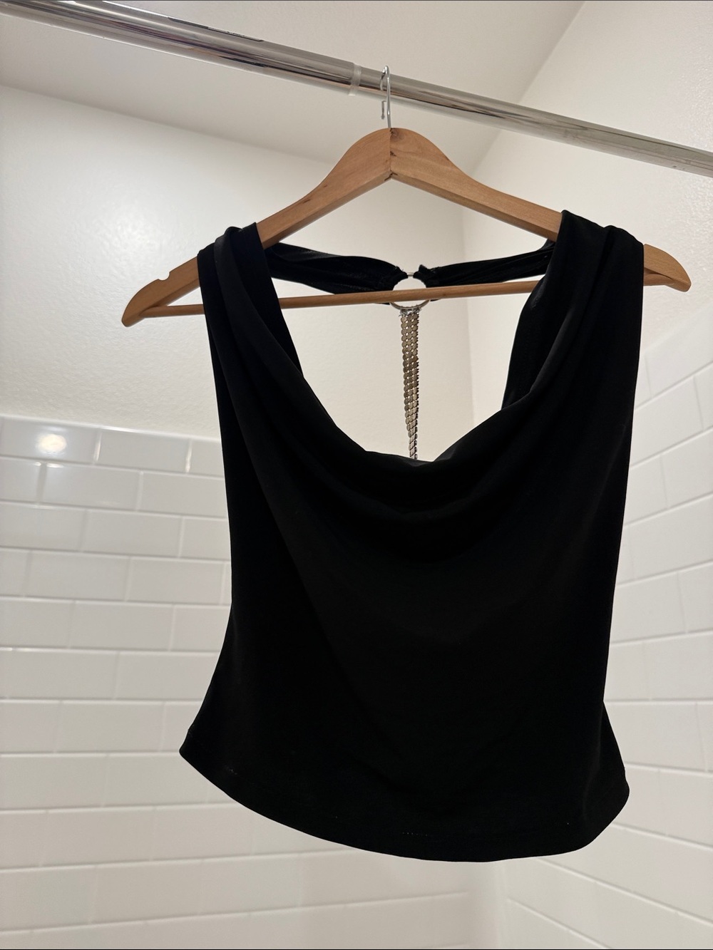 Vintage Black Draped Camisole with Chain Back Detail